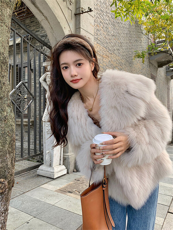 Female Upgraded Fox Fur Grass Coat Winter Plush Coat Women Thickened Net Red Popular Fluffy Foreign Small Fragrant Fur Cardigan