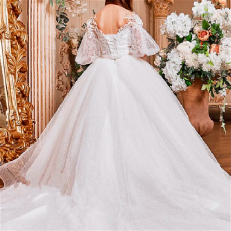 Flower Girl Dress Ball Beauty Pageant First Communion Elegant Tulle Lace Secal Backless Princess Kids Surprise Birthday Present