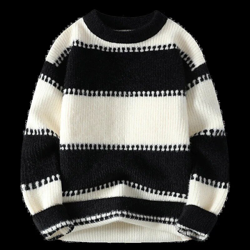 Sweater pullover wol pria, Kasut garis-garis hangat tebal musim dingin 5 warna ukuran M-3XL musim gugur