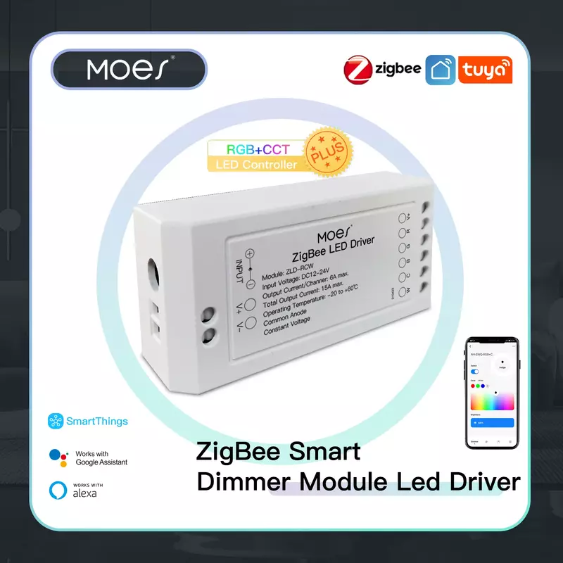 MOES-Interruptor Módulo Dimmer inteligente, ZigBee 3.0, RGB, CCT, Faixa de LED, vida inteligente, Tuya App Controle com Alexa, Echo Google Home, Novo