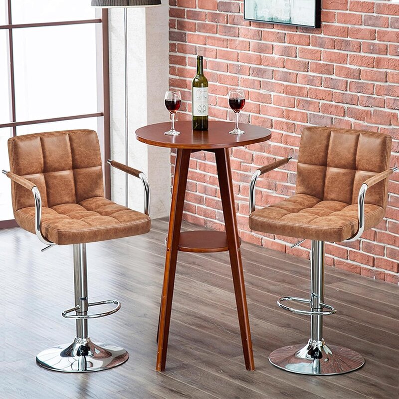 Banquetas de cozinha de couro, Altura ajustável Bar Chair, Banqueta giratória com costas, Cadeira de jantar
