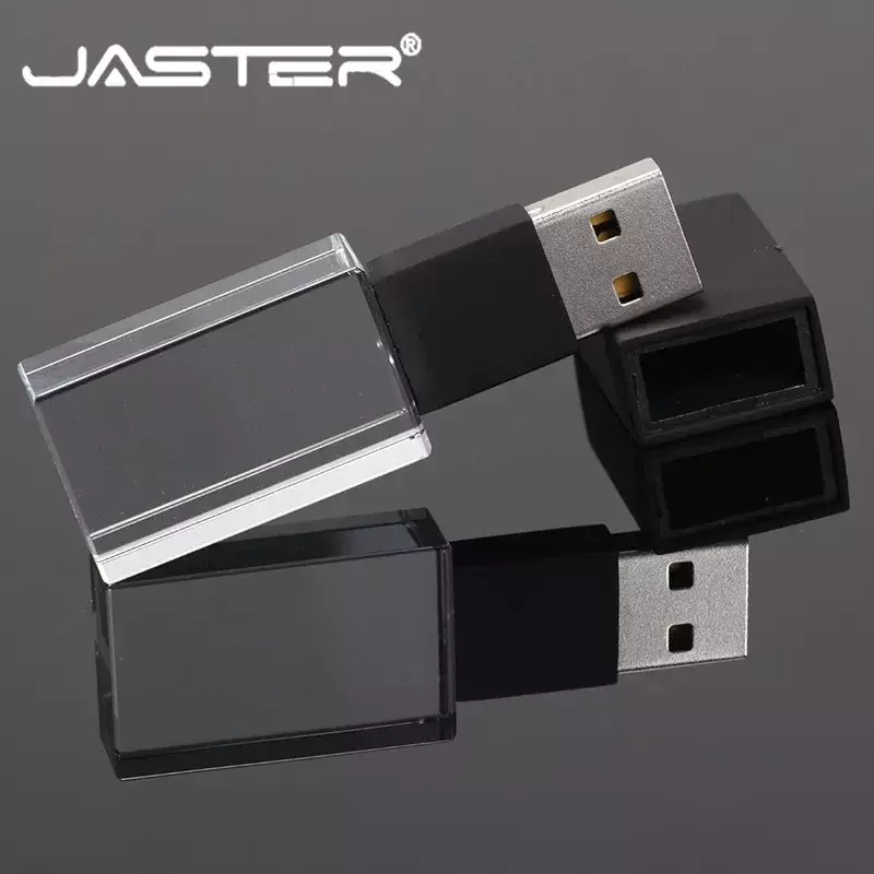 Jasterクリスタルusb 2.0 カスタムロゴ 4 ギガバイト 8 ギガバイト 16GGB 32 ギガバイト 64 ギガバイトのusbフラッシュペンドライブ透明ガラス