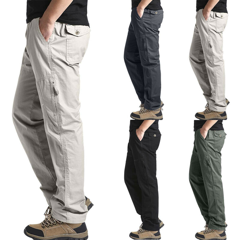 2024 Hot Selling Overalls For Men Multi-Pocket Casual Pant Zipper Jogging Hiking Pants Loose Fit Plus Size Clothes Work Trousers