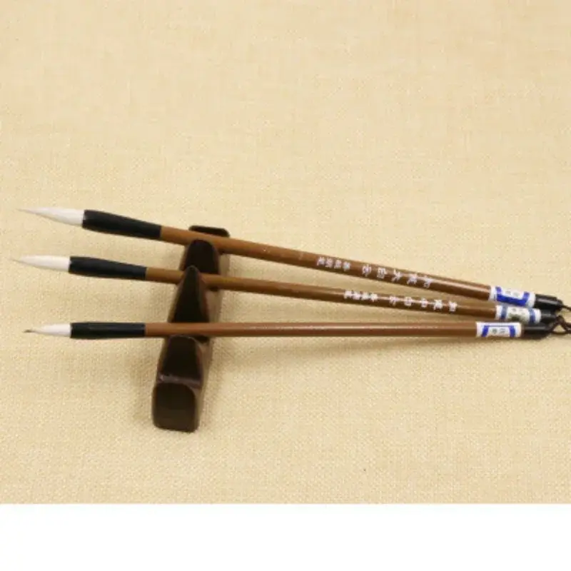Pinceau traditionnel chinois en bambou pour la pratique de la calligraphie, porte-plume, peinture, bureau, fournitures scolaires, stylo à tremper, ensemble de 3 pièces