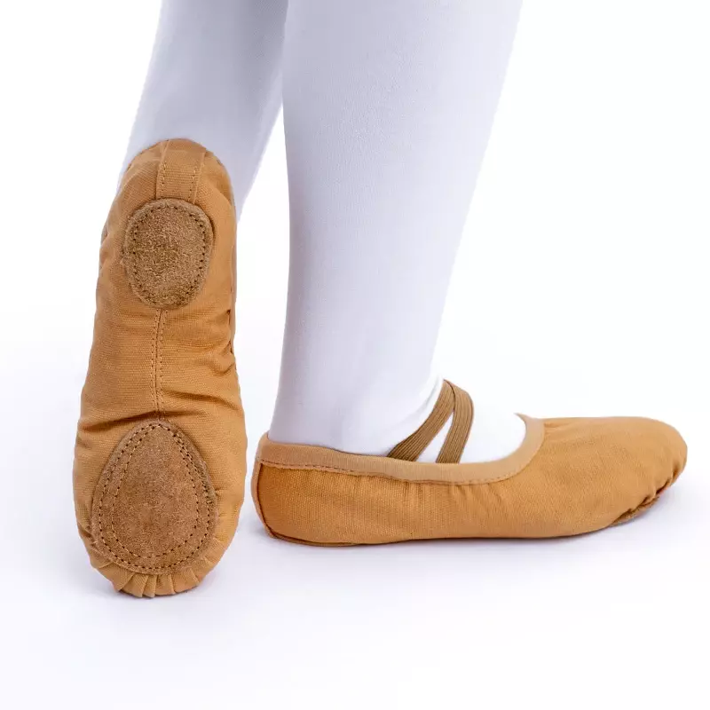 Sepatu balet untuk anak perempuan, sepatu dansa kanvas datar, sepatu latihan balerina, sepatu dansa anak sol lembut