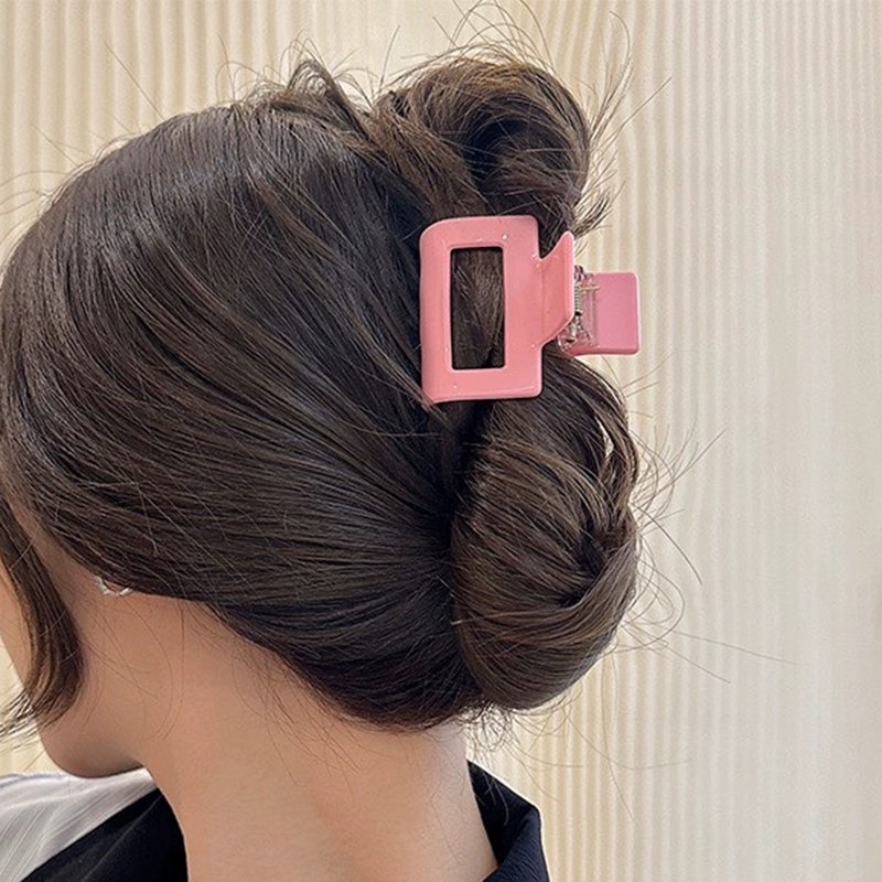 Fashion Pink Small Square Hair for Women Girl's Claws Acrylic Hair Clip Geometry Simple Hairpins Ponytail Clip Hair Accessories