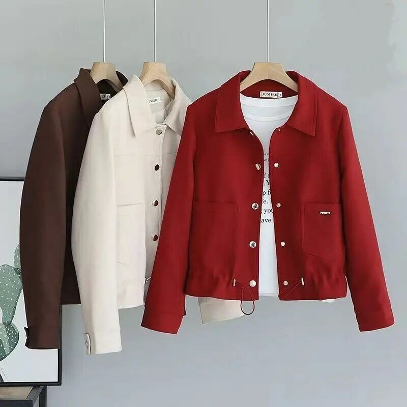 Jacket Solid Color Sweet Cardigan Soft Turn-down Collar Soft Causal Long Sleeve Women Coat Jacket Streetwear New 2024
