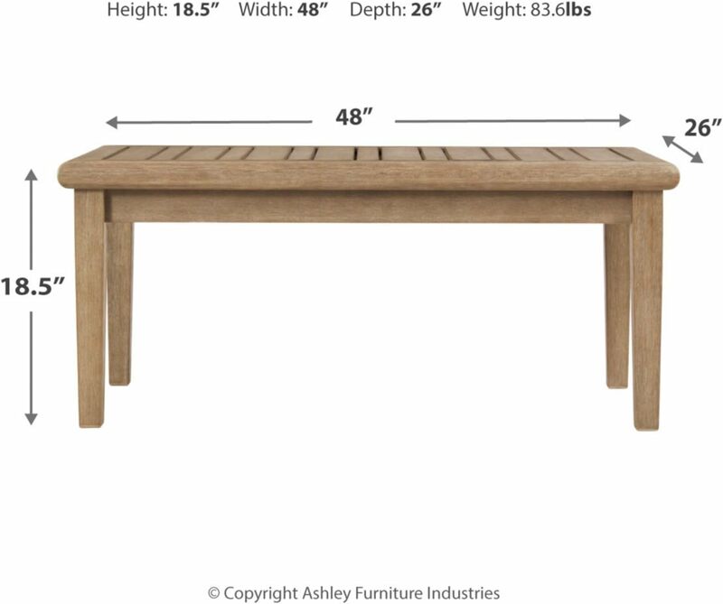 Table basse rectangulaire en bois d'eucalyptus, dessus à lattes, beige, extérieur, signature design par Ashley Gerianne