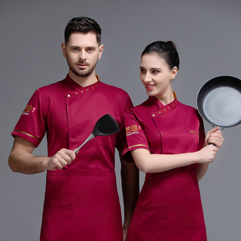 Fashion Chef Overalls Men's and Women's Short-Sleeved Breathable Chef Uniform Western Pastry Baking Cake Shop Spring and Summer