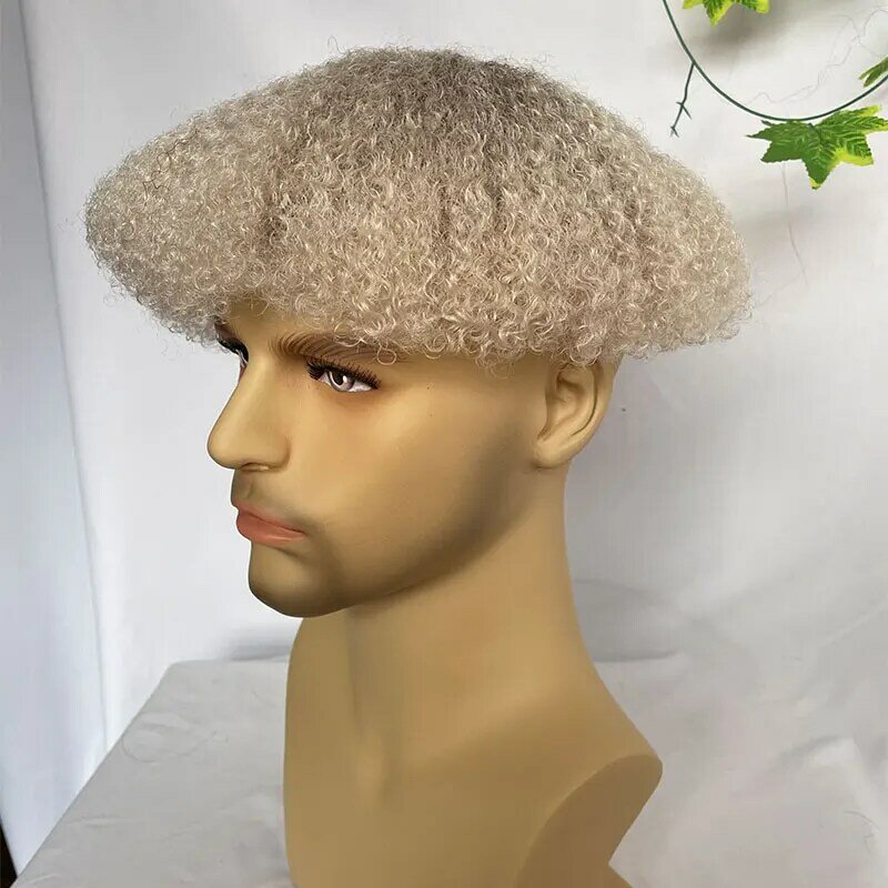 Parrucchino riccio Afro onda 4mm per uomo Ombre colore francese Base in pizzo parrucca sistema di capelli unità per parrucche di capelli umani uomini neri