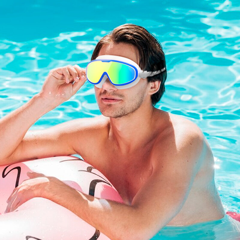 Swimming Goggles Big Frame Swim Glasses for Men Women Waterproof Diving Goggles Anti-fog UV protection Len Underwater Free Dive