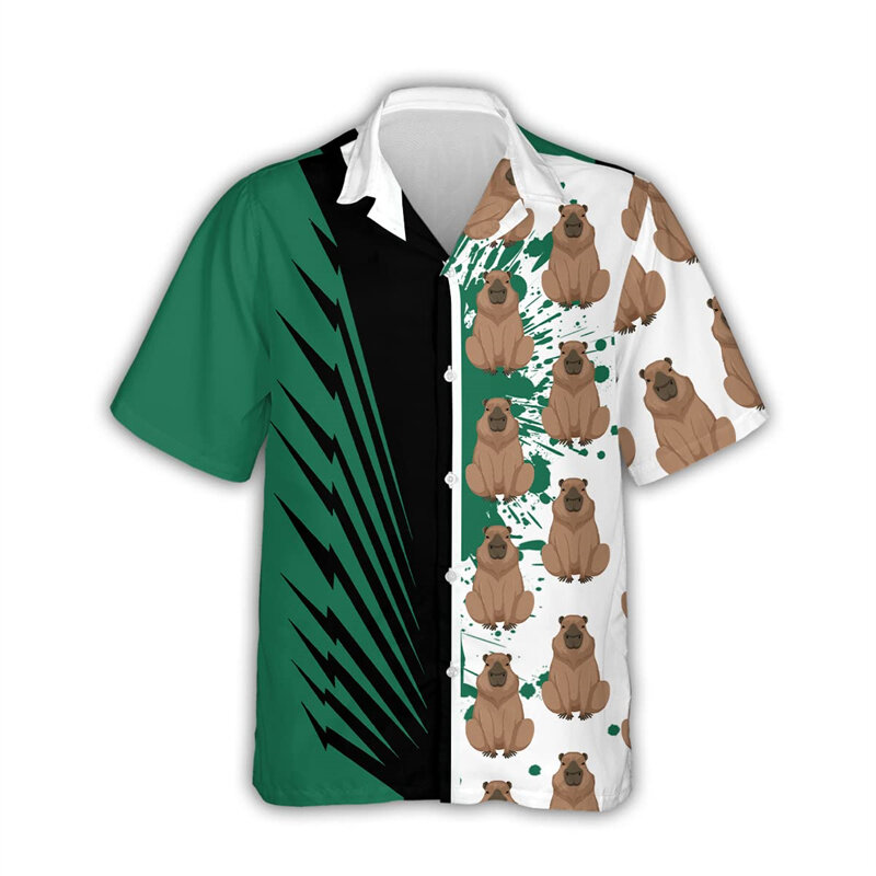 Kawaii kapibara z nadrukiem 3d koszule graficzne dla mężczyzn odzież Vintage koszula na co dzień plażowa z krótkim rękawem Y2k słodkie topy bluzka