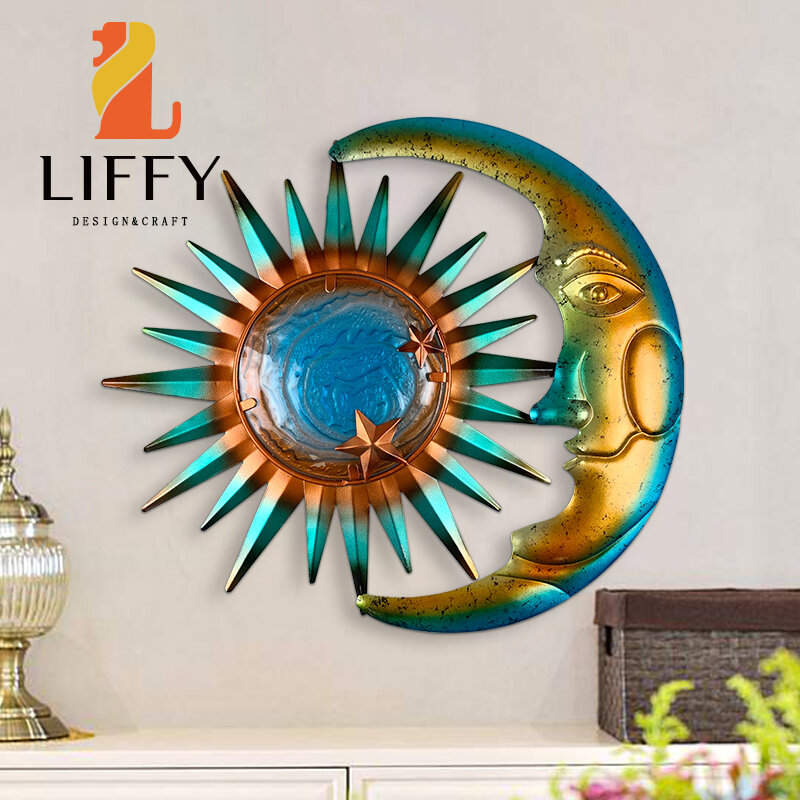 LIFFY Sonne und Mond Gesicht Metall Wand Kunstwerk für Home Decor Skulptur Statue Hängende Dekoration von Wohnzimmer