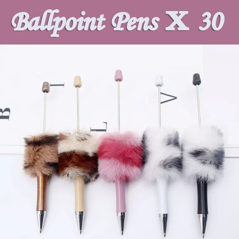 30Pcs New Wholesale Leopard Plush Beaded Pens DIY Pens Plastic Beaded Pens School Office Writing Supplies Stationery Gifts