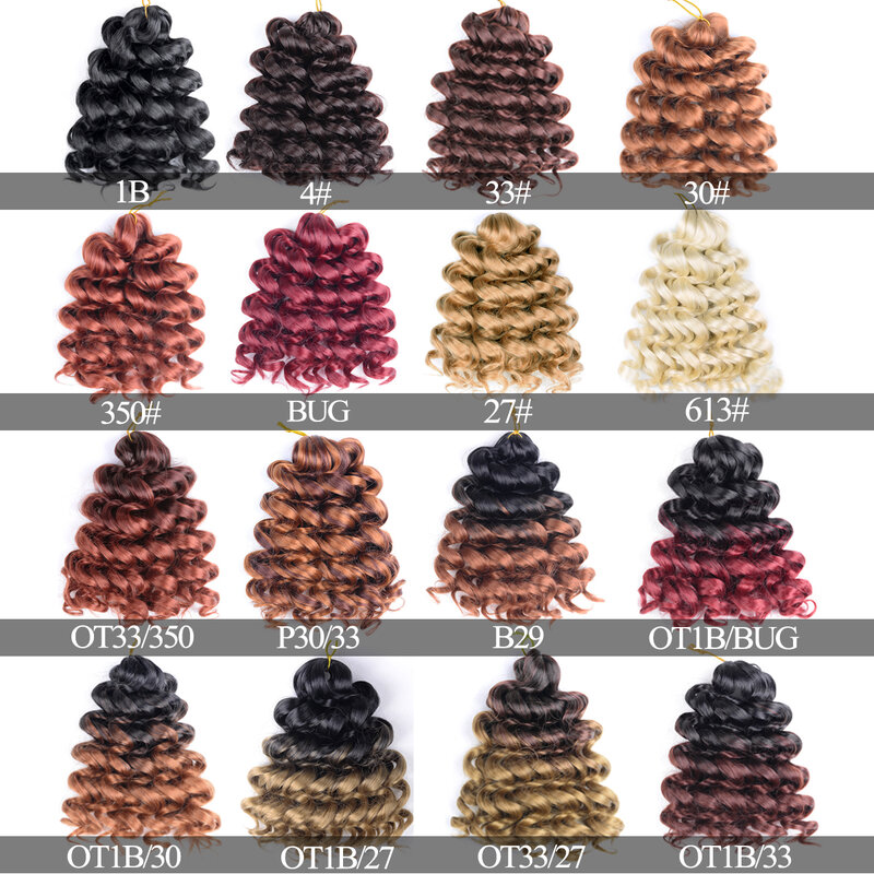 女性のための人工巻き毛エクステンション,巻き毛とかぎ針編みのカール,水の波のエクステンション,茶色,12インチ