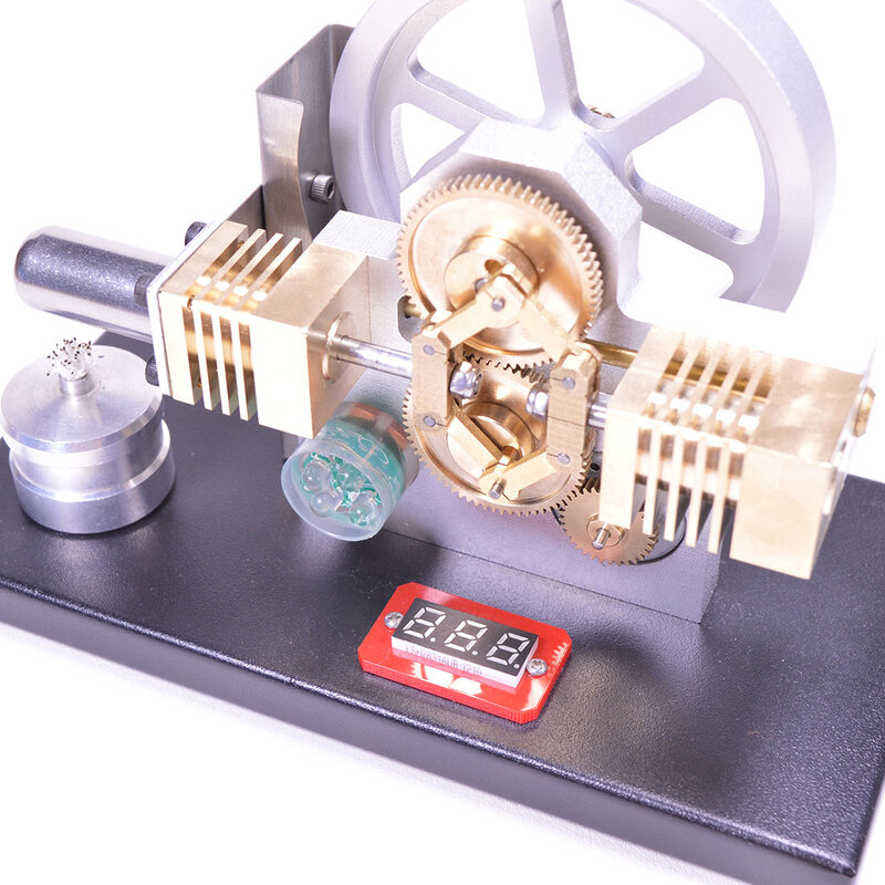 Modello di generatore di motore Stirling ad aria calda con trasmissione a ingranaggi con struttura diamantata orizzontale con luce a LED e voltmetro regalo Lear