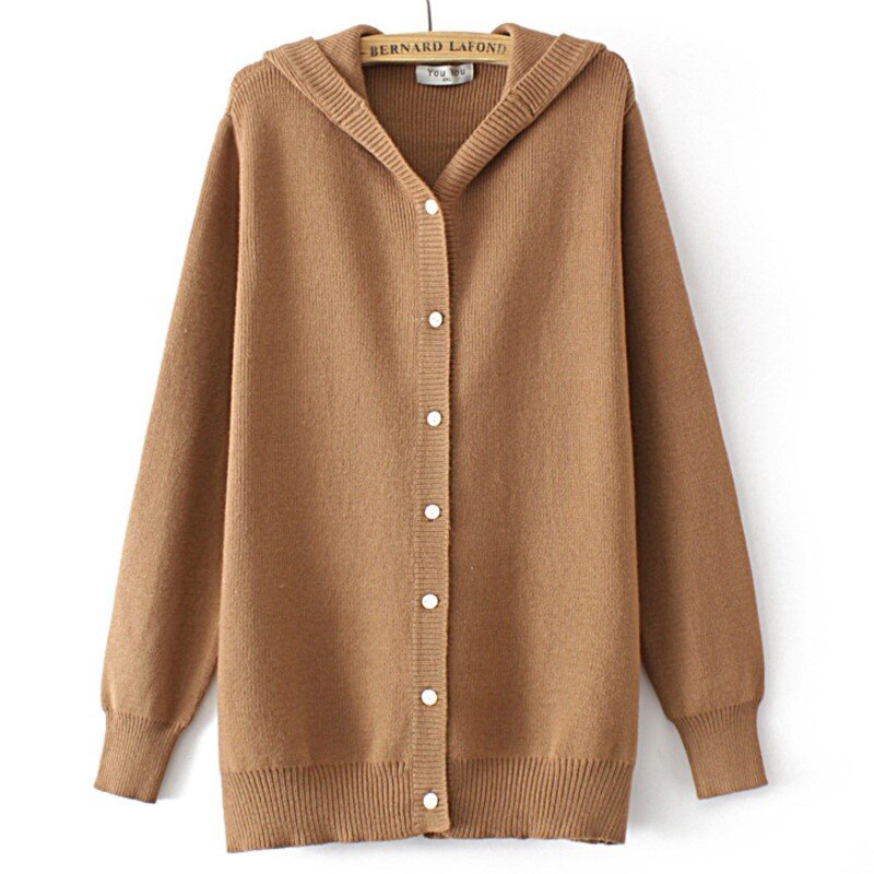 Cárdigan de punto de talla grande 4XL para mujer, Jersey sencillo de Color puro con capucha, abrigo de manga larga con curvas a la moda para otoño