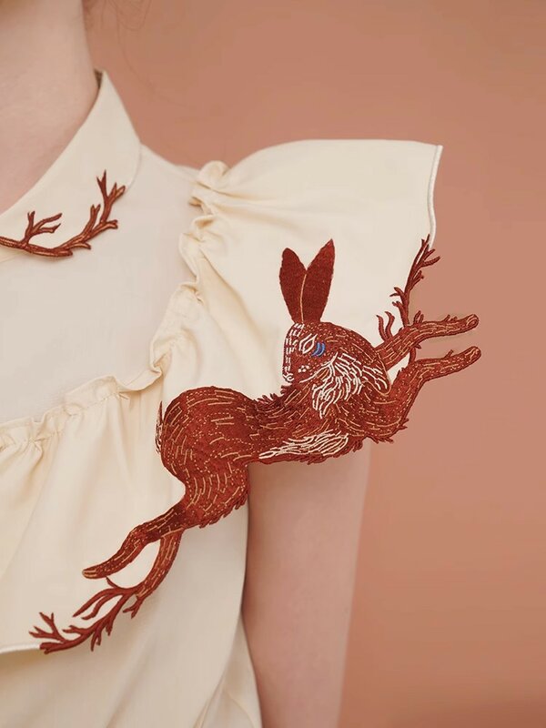 Rabbit Embroidered Shirt for Women, Exquisite Summer Shirt