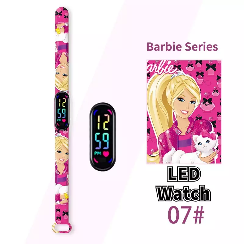 Disney-Princess Frozen Barbie Figure Watch para crianças, relógios digitais, desenhos animados, LED, toque, impermeável, eletrônico, presentes de aniversário, brinquedos