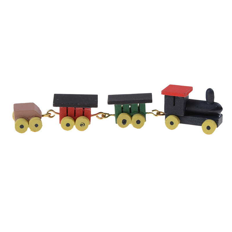 De madeira pintada Toy Train Set, Dollhouse Miniatura, Bonito, 1/12