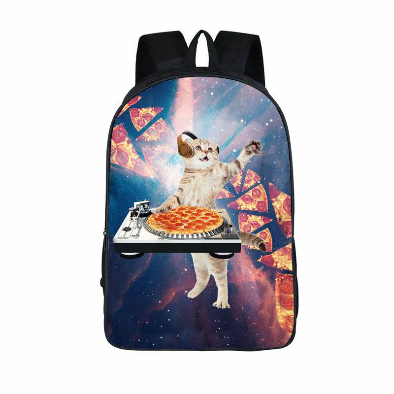 Galaxy tas punggung kucing lucu ransel anak kucing hewan lucu tas punggung cetak Pizza Tacos makan kucing untuk remaja perempuan bepergian olahraga luar ruangan