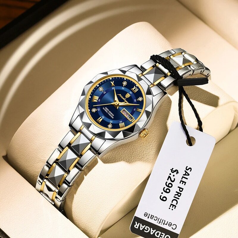 Relógio de ouro com pulseira de aço para mulheres, senhoras relógios, feminino relógio impermeável, moda, criativo, caixa, 2024