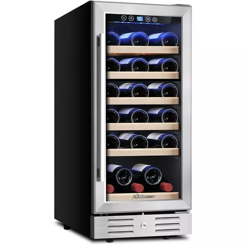 Kalamera Mini Fridge 15" Wine Cooler Refrigerator - 30 Bottle Wine Fridge with Stainless Steel& Double-Layer Tempered Glass Door