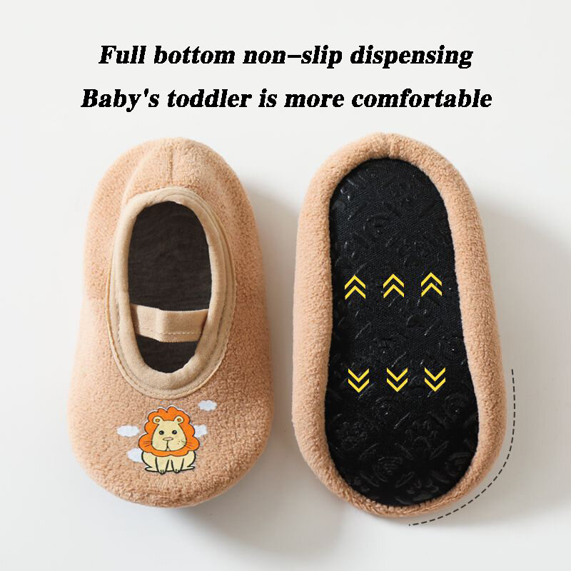 Zapatos antideslizantes para bebé recién nacido, calcetines de suelo antideslizantes, suela de goma, zapatillas de Interior de dibujos animados, de algodón para niñas e infantes