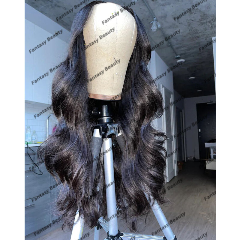 100% Brazil Remy rambut manusia tanpa lem bagian U tengah wig tali dapat diatur dengan 6 klip kepadatan 200 kualitas rambut atas gelombang tubuh
