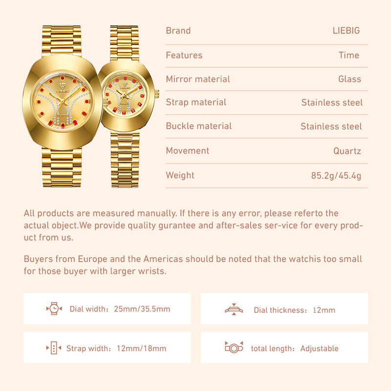 Conjunto de reloj de pulsera de cuarzo para hombre y mujer, cronógrafo sencillo, Original, resistente al agua, L1021