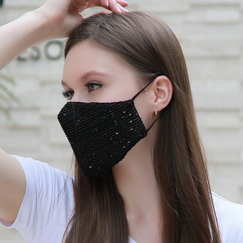 Mascarilla facial lavable y reutilizable para exteriores, Máscara protectora Personal con lentejuelas, sin presión, para uso a largo plazo