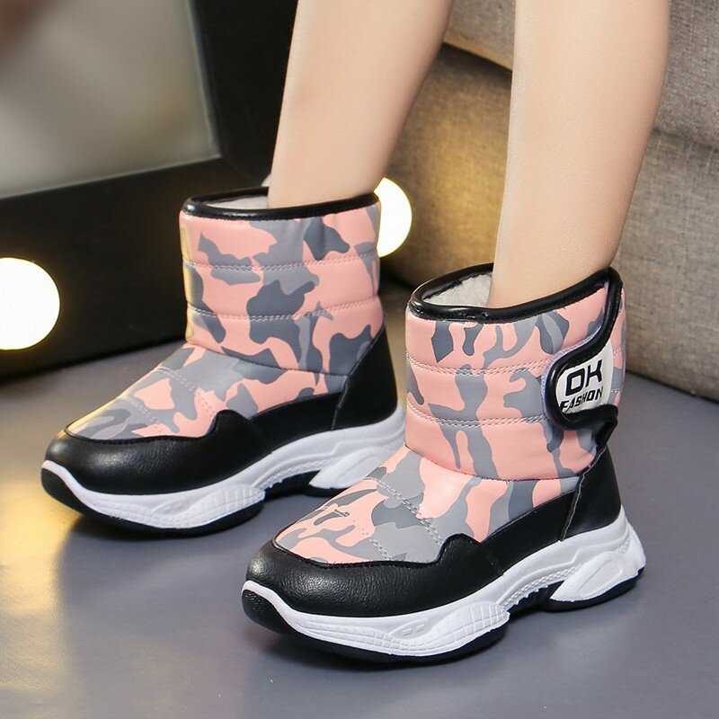 Waterproof Children Snow Boots Non-Slip Warm Fashion Girls And Boys Winter Shoes With Plush  Size 26-37
