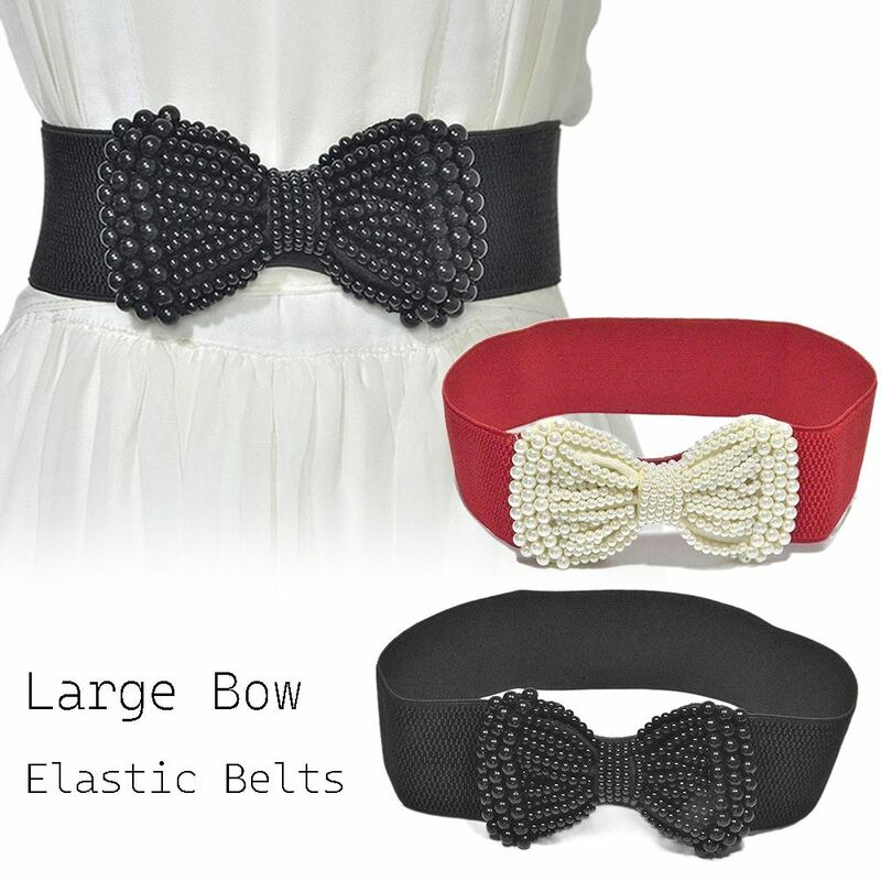 Elastic Bow Belt Decoração, Cintura lateral larga, Cintos elásticos, Requintado