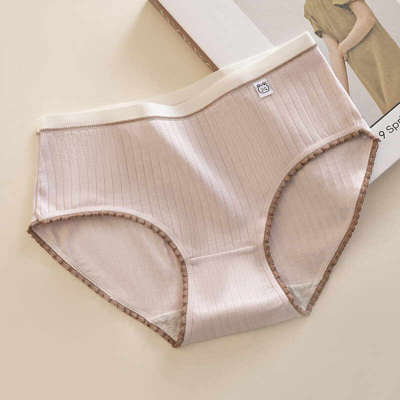Ropa interior de algodón puro para mujer, cintura media, transpirable, estilo japonés, alto valor estético