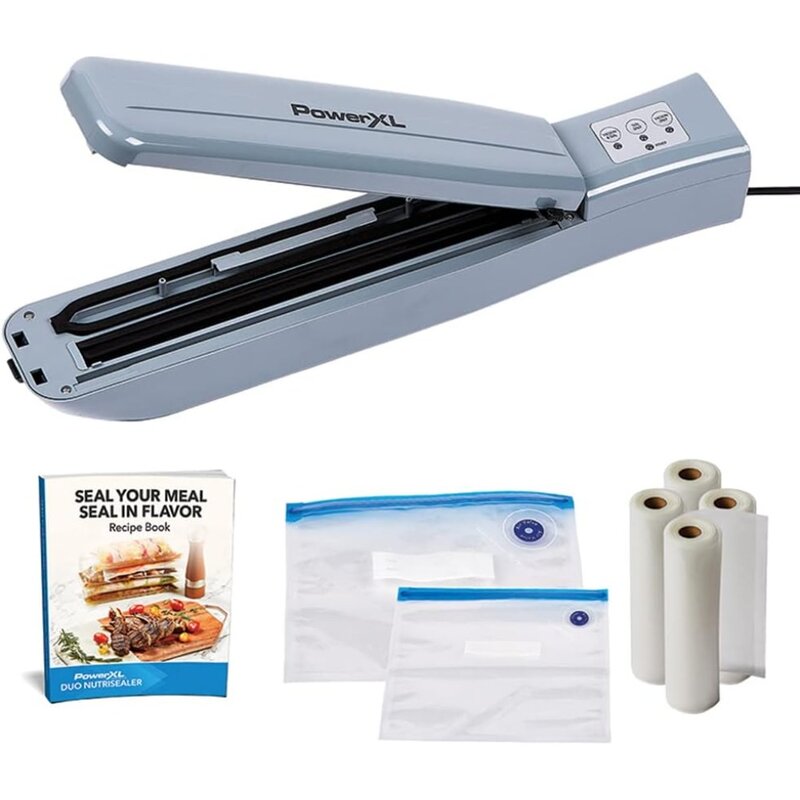 Poder XL Duo Food Vacuum Sealer Machine, Vacuum Seal Sacos e Rolos, Dupla vedação hermética com cortador embutido, ardósia