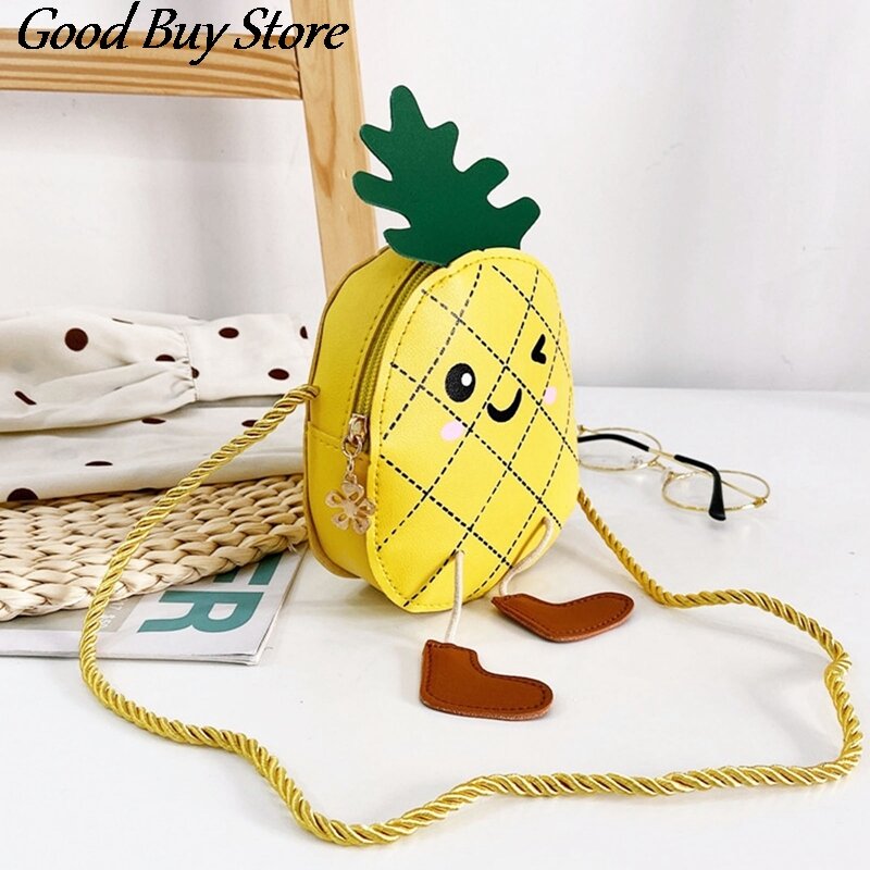 Lovely Pineapple Crossbody Bags para crianças, Cute Fruit Shoulder Purse, Kids Coin Bag, Girls Leather Handbags, Phone Storage Satchel