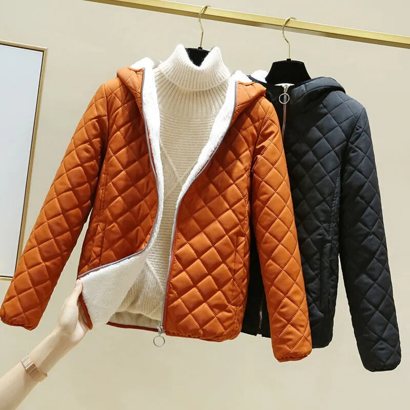 여성용 플리스 안감 두꺼운 후드 코튼 패딩 코트, 짧은 재킷, 느슨한 따뜻한 상의, 레이디 아우터, 2023 가을 겨울 파카