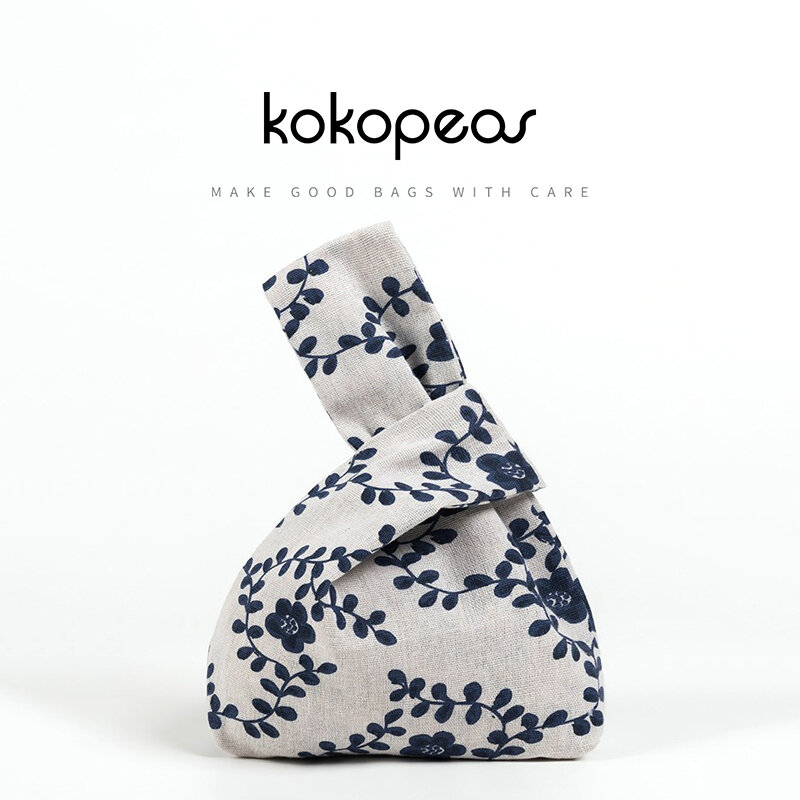 KOKOPEAS-Bolso de lino ecológico para teléfono móvil, bolsa de mano reutilizable con nudo para la muñeca, monedero pequeño para caminar, para mujer