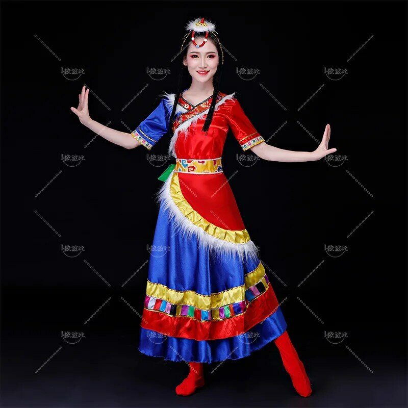 Quality Tibetan dance performance costumes ethnic minority wind performance costumes Tibet Zhuo Ma group square dance set