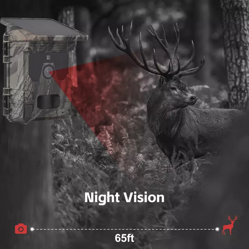 태양열 구동 야간 투시 트레일 카메라, 야생 동물 모니터링 사냥용 트리거 타임 트레일 카메라, 50MP 4K 사냥 카메라, 0.3s