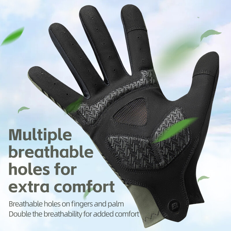 ROCKBROS-guantes antideslizantes para ciclismo, manoplas transpirables de dedo completo para bicicleta de montaña y carretera, pantalla táctil, Primavera