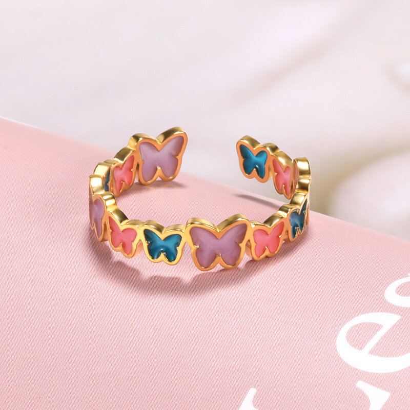Moda brilho luminoso borboleta anéis para feminino ajustável multicolorido luminescência anéis de noivado jóias de casamento presentes