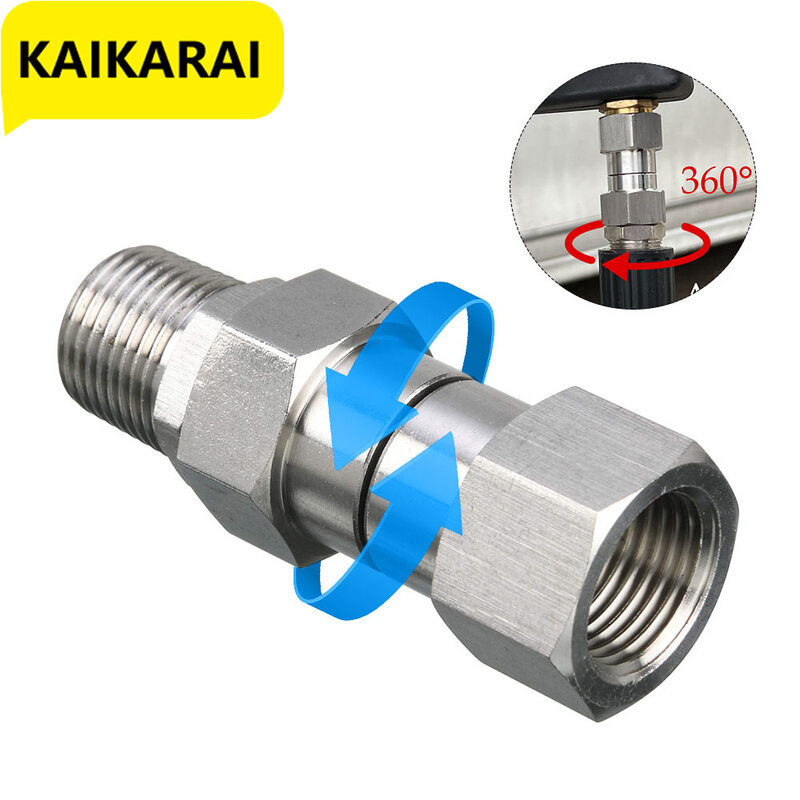 Pressure Washer Swivel 3/8 NPT and M22 14mm Male Thread Fitting Stainless Steel 360° Kink Free Gun to Hose Fitting 4500 PSI