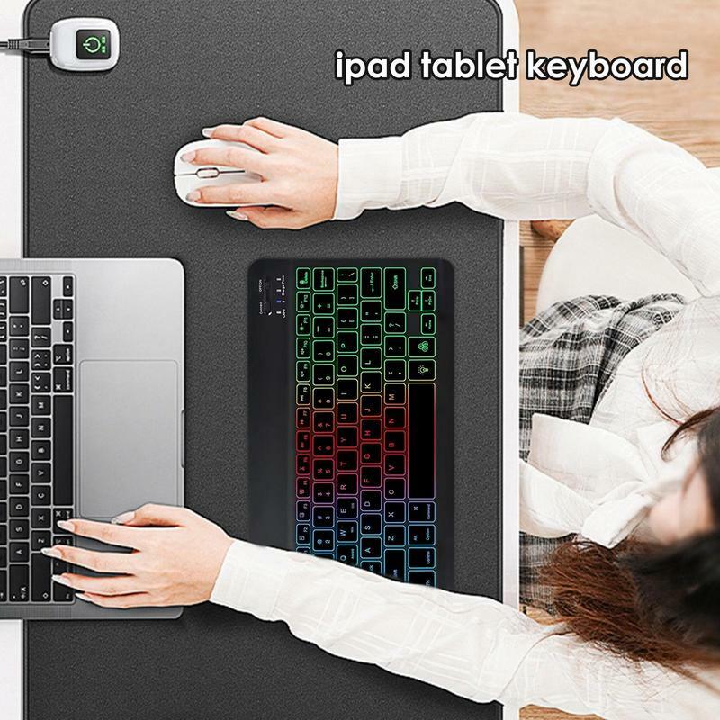 Teclado de tableta iluminado portátil de 10 pulgadas, teclado multidispositivo colorido ultrafino para PC, tableta y computadora
