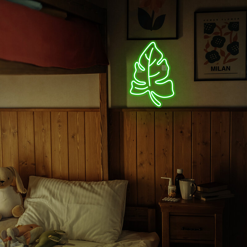 Green Leaf Neon Sign LED Aesthetic Design Lights Room Decoration For Bedroom Wedding Birthday Party Gamer Room USB Art Wall Lamp