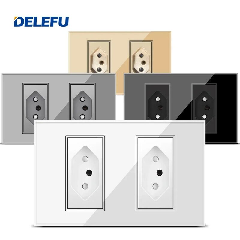 DELEFU Tempered glass panel 10A 20A 118mm Brazil standard blank socket plug White gray black wall socket multi-color option