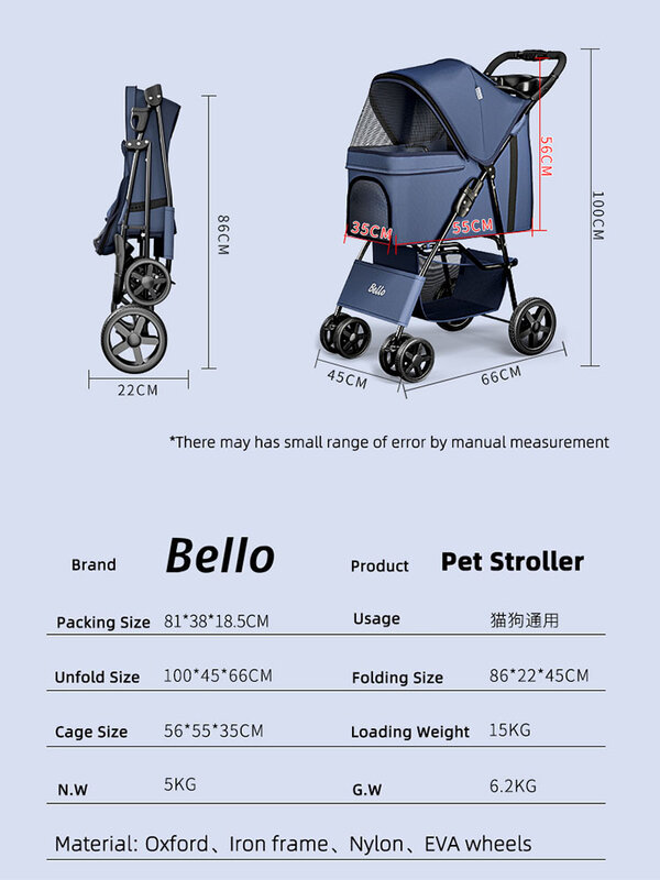 Folding Type Small Dog Stroller with Carrier Lightweight Portable Pet Trolley for Cats and Dogs To Carrying 15KG SP02