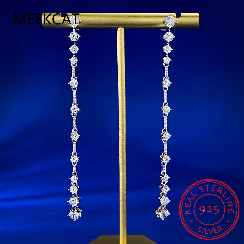 Moissanite anting-anting Juntai untuk wanita, 3ct sepasang warna D VS1 berlian panjang rumbai telinga tetesan 925 perak murni hadiah perhiasan halus