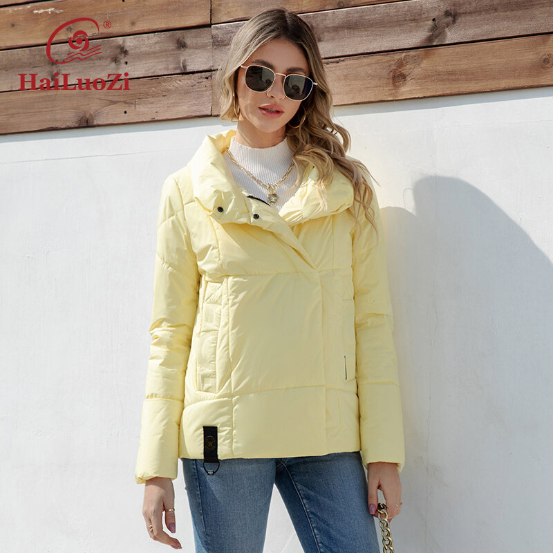 HaiLUoZi-봄 여성용 재킷, 사이드 포켓, 고품질 지퍼, 짧은 아웃웨어, 기울어진 Placket, 여성 코트, 2023-1, 7852 년 신상품