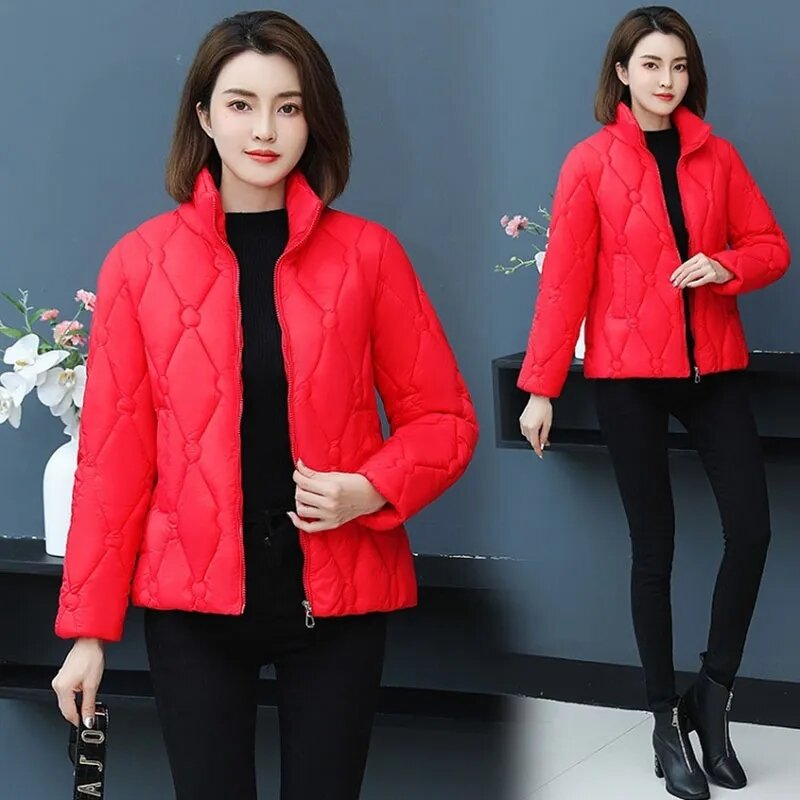 2023 New Autumn Winter Light And Thin Parkas Women Down Cotton Jackets Stand Collar Casual Short Warm Parka Female Outwear Tops